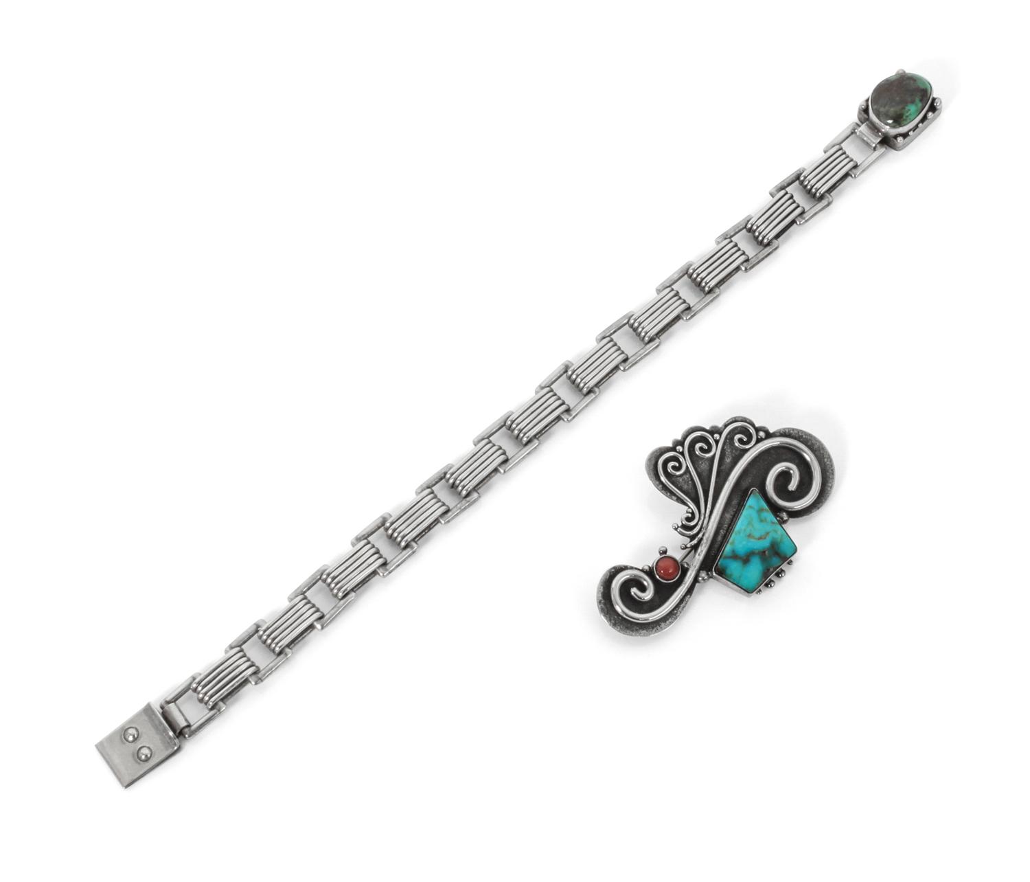 Two Navajo Jewelry Items Length of bracelet 8 1/2 inches.