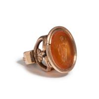 A Roman Carnelian Ring Stone with the Goddess Fortuna — Set in a brass stamp