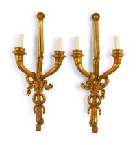 A Pair of Continental Gilt Bronze Two-Light Sconces
