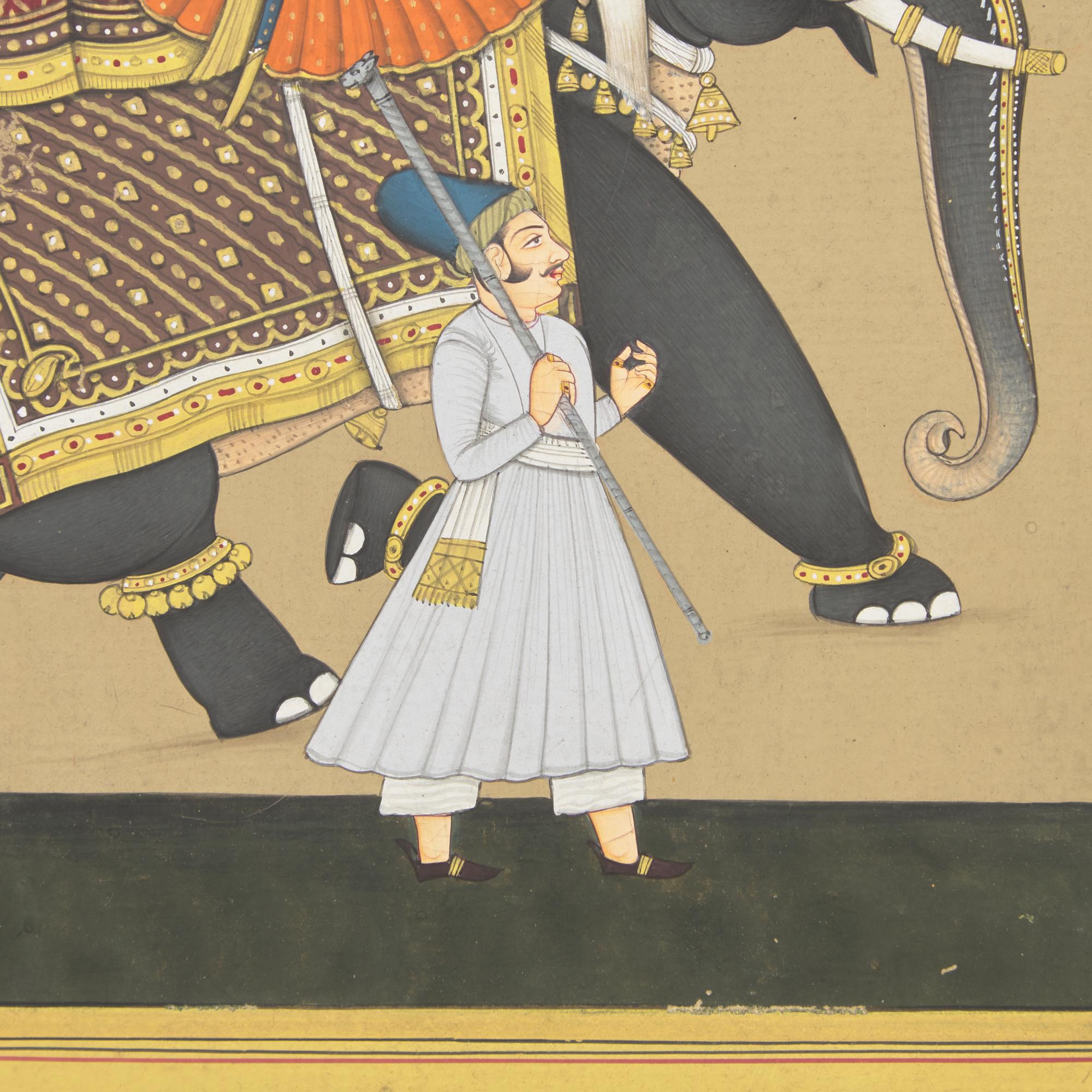A Painting of a Prince Dressed in Orange Riding an Elephant, Jodhpur School, 20th Century