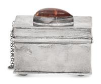A Polish Silver Trinket Box with Inlaid Amber Cartouche