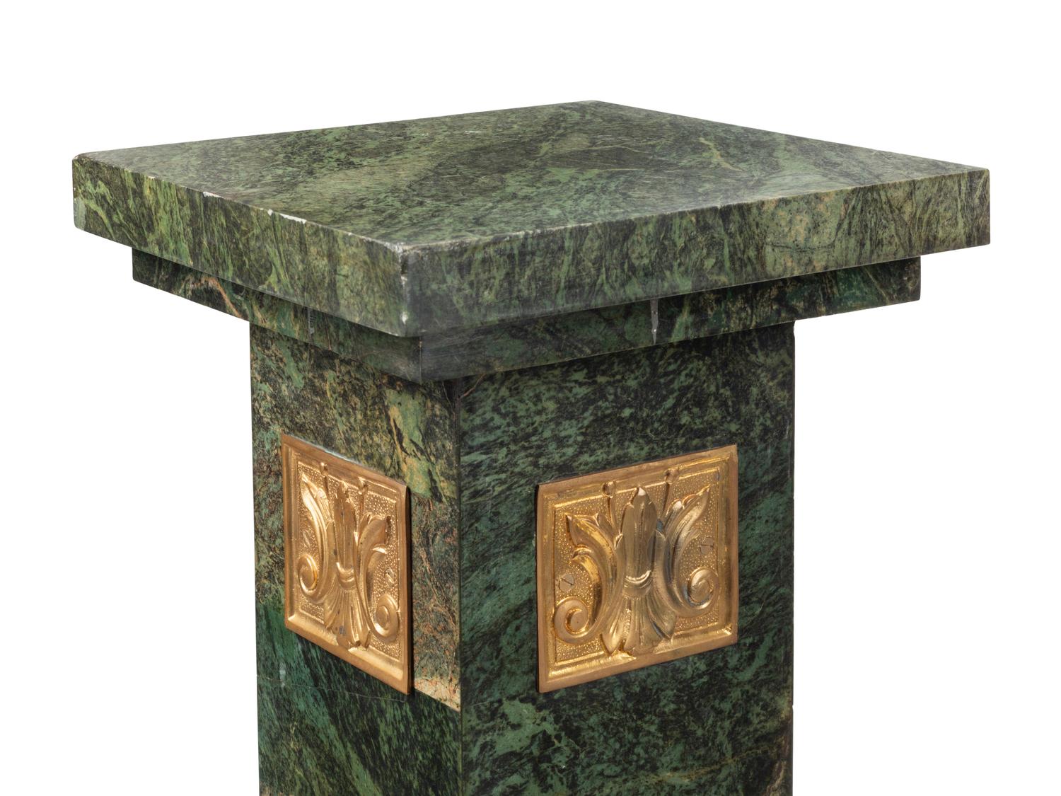 A Pair of Continental Gilt Bronze Mounted Marble Pedestals