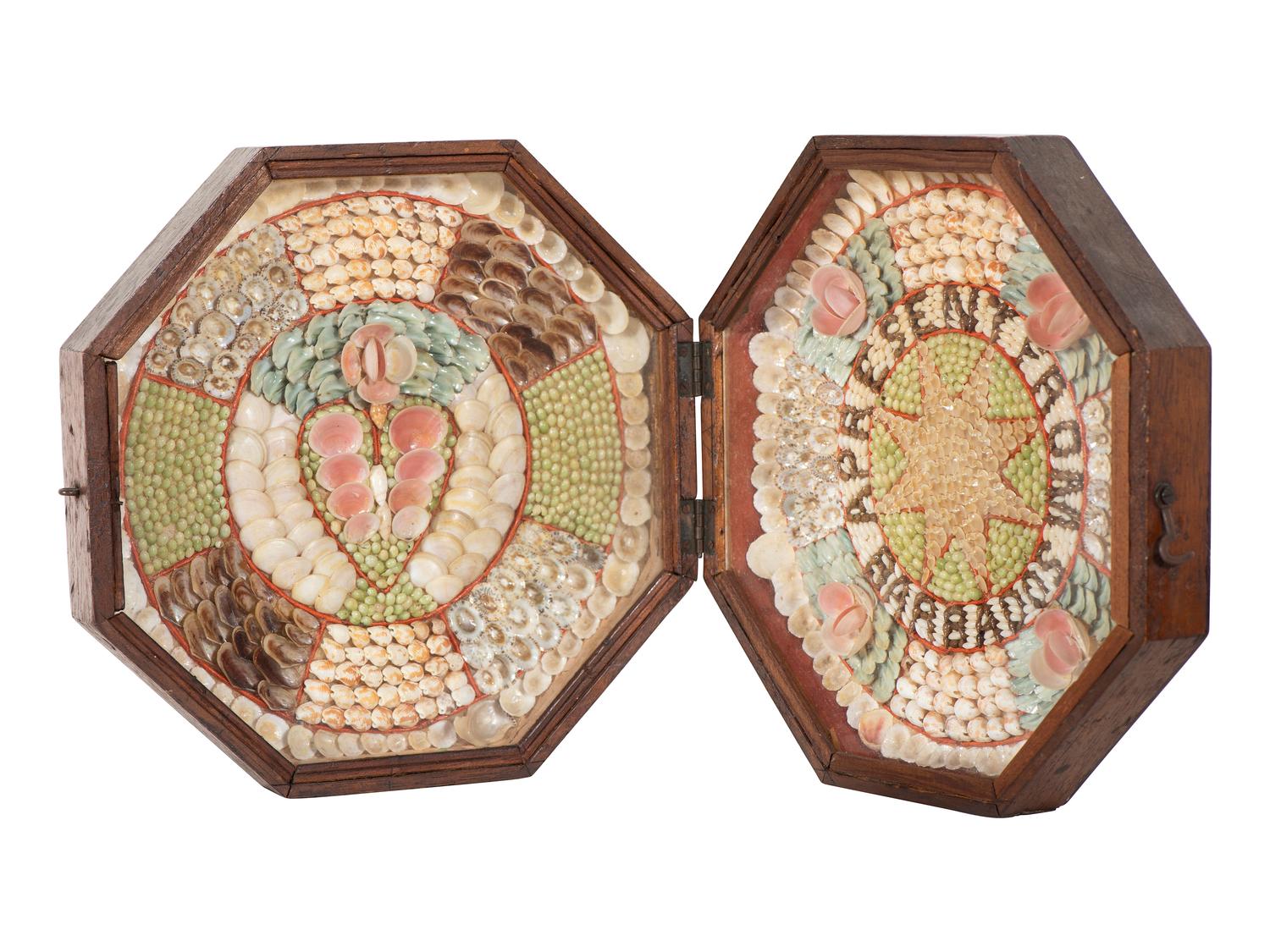 A Shellwork Heart and Sunburst Double Sailor's Valentine