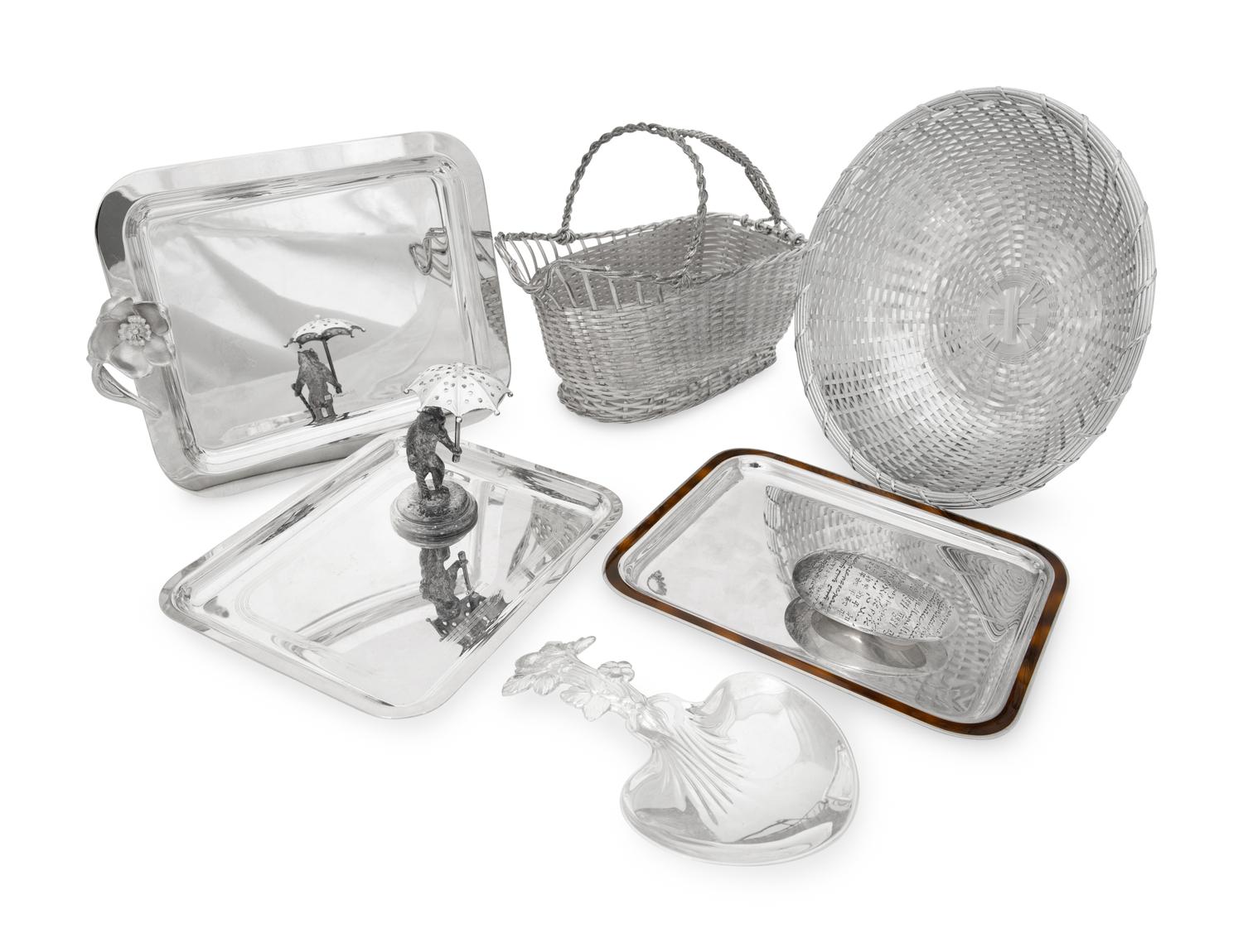 A Group of Christofle Silver-Plate Table Articles and Associated Puiforcat Vide-Poche