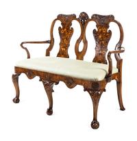 A George II Style Carved Walnut and Marquetry Double-Back Settee