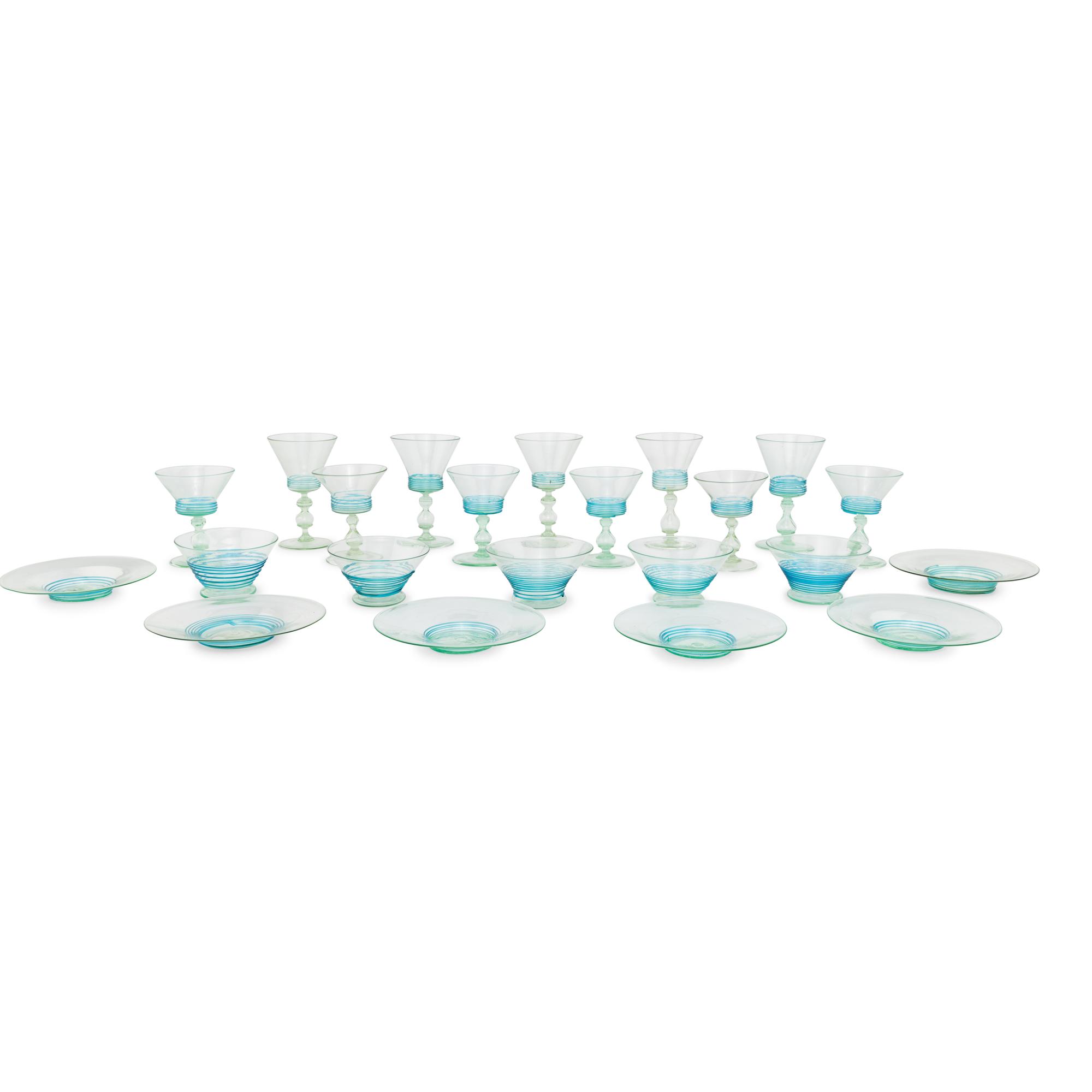 A Set of Steuben Threaded Glass Stemware