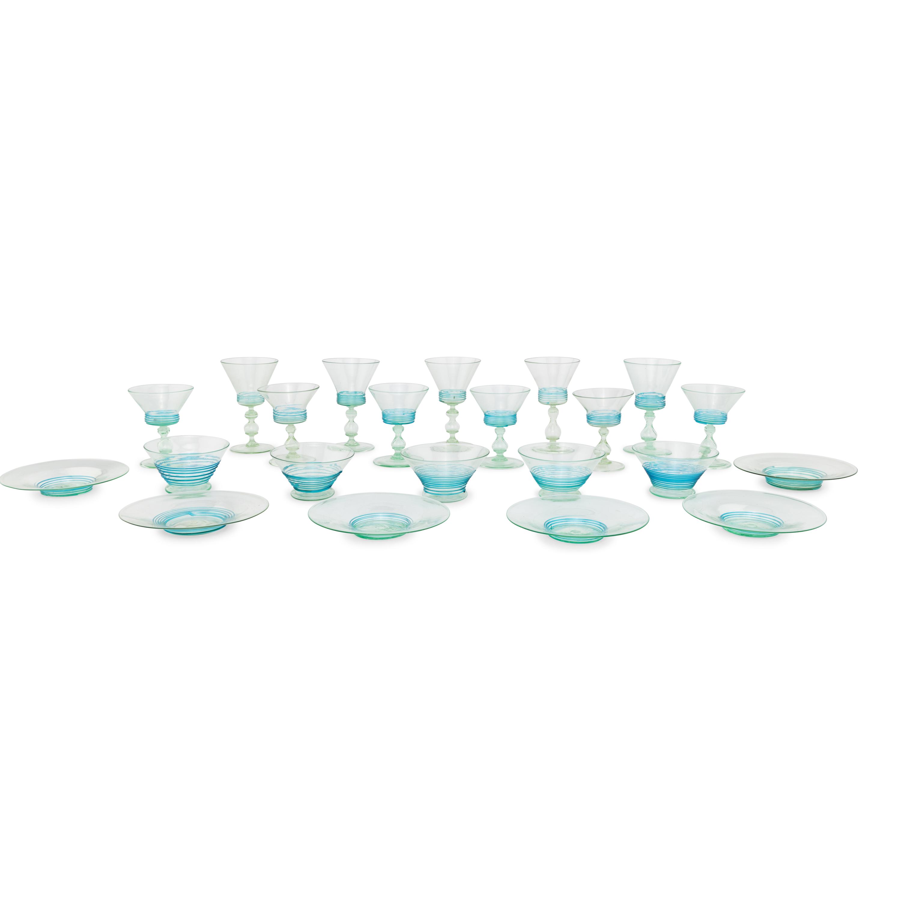 A Set of Steuben Threaded Glass Stemware