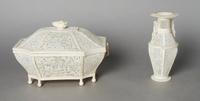 A Chinese Pierced Ivory Lidded Basket, Height 7 x width 11 x depth 7 inches.