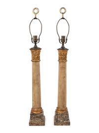 A Pair of Painted and Parcel Gilt Columnar Lamps