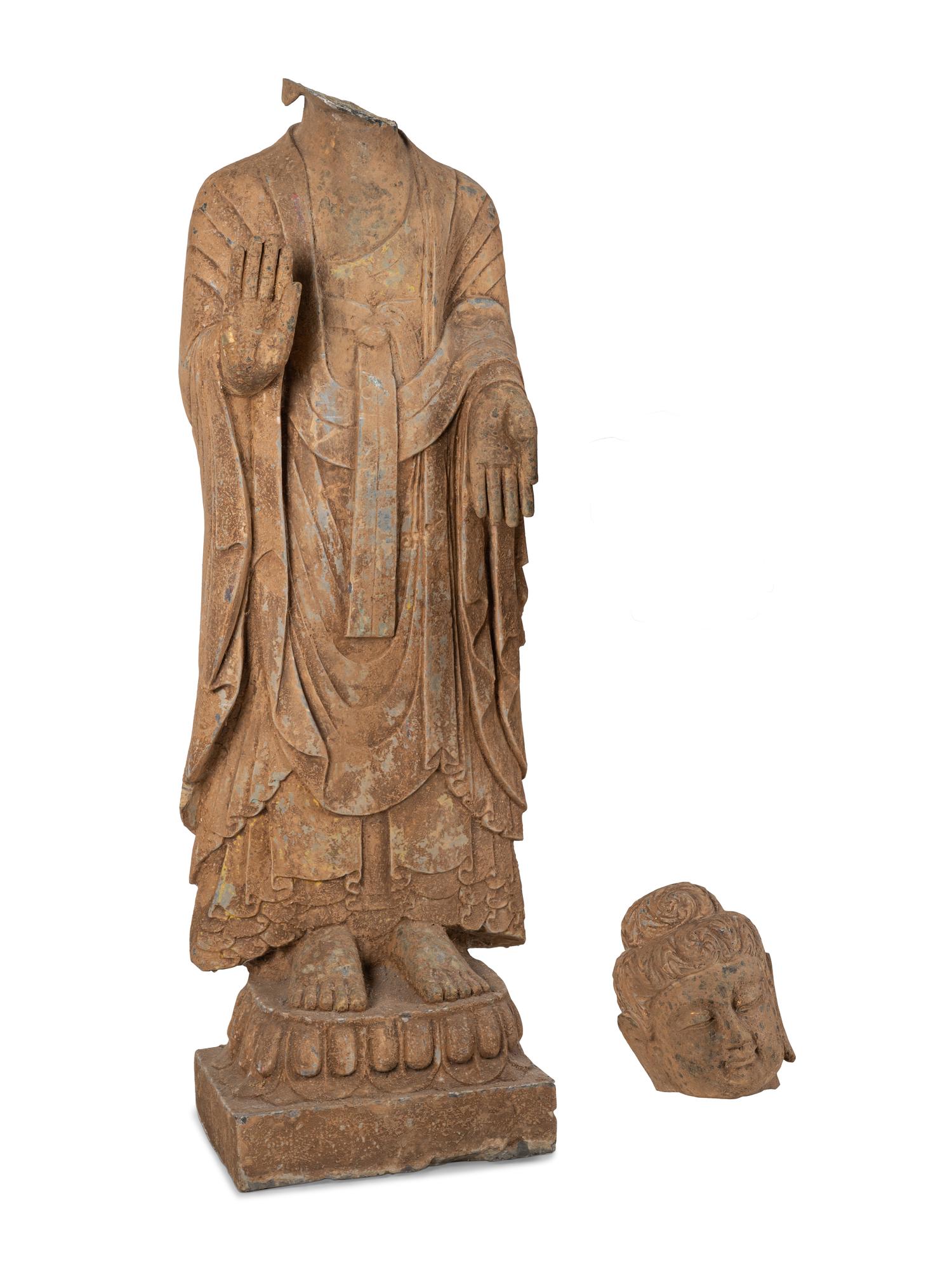 A Chinese Carved Stone Standing Buddha