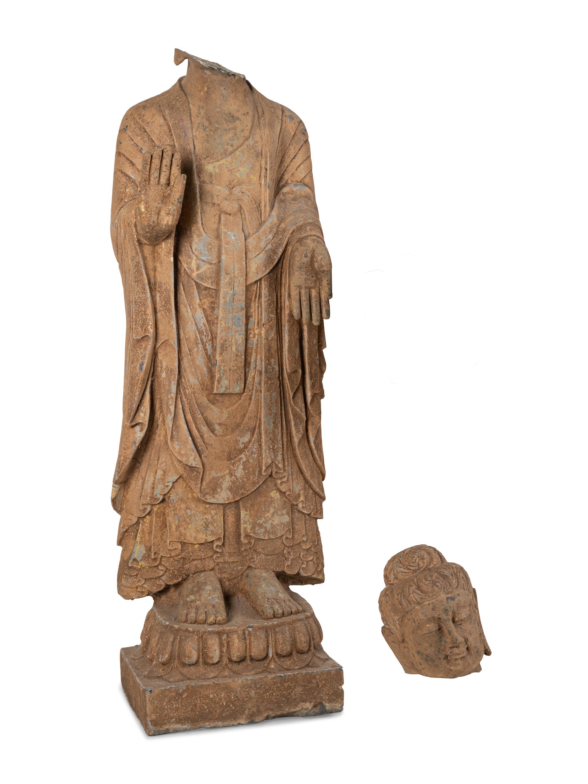 A Chinese Carved Stone Standing Buddha