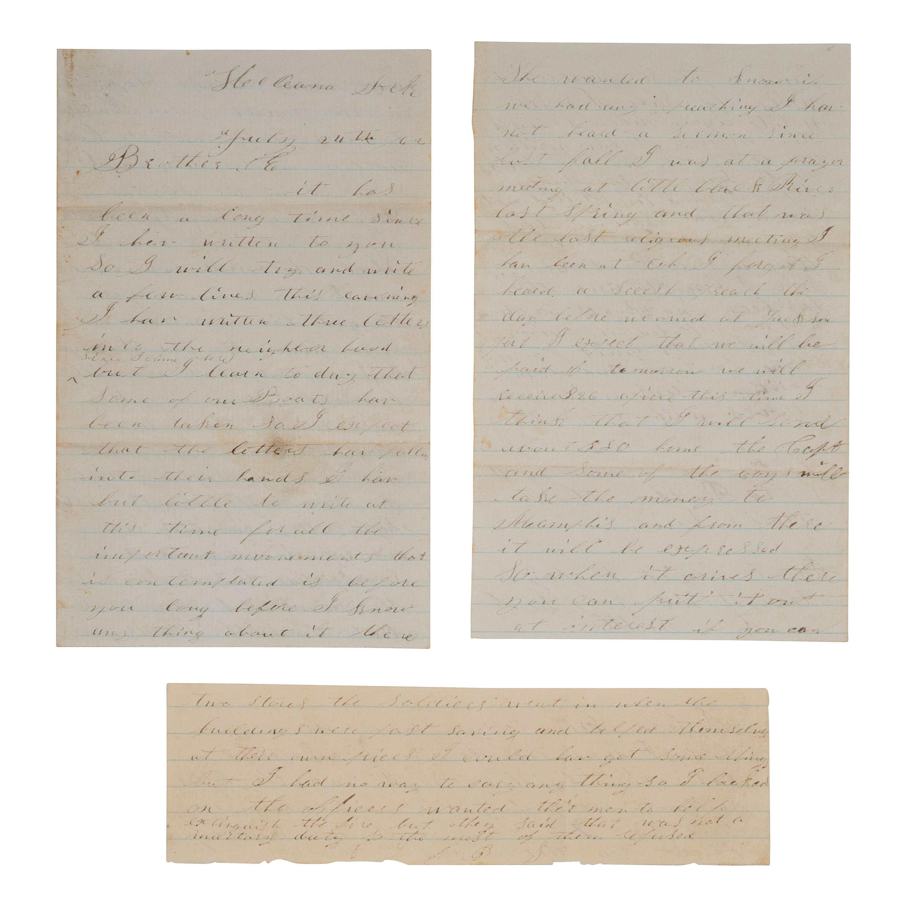 [CIVIL WAR]. A group of 2 soldiers' letters with Vicksburg and Arkansas interest, comprising: