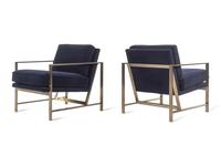 A Set of Four Contemporary Brass and Velvet Armchairs