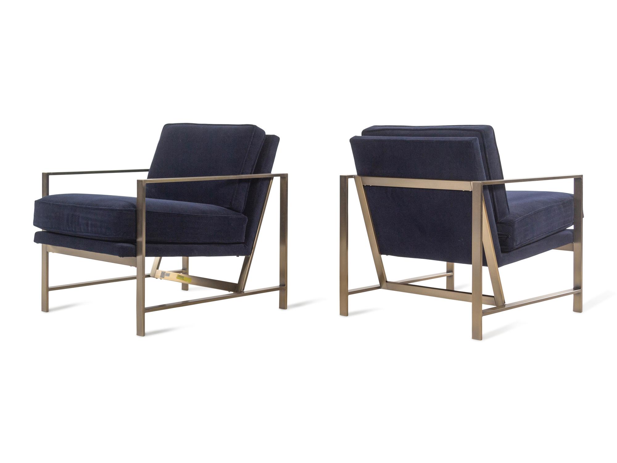 A Set of Four Contemporary Brass and Velvet Armchairs