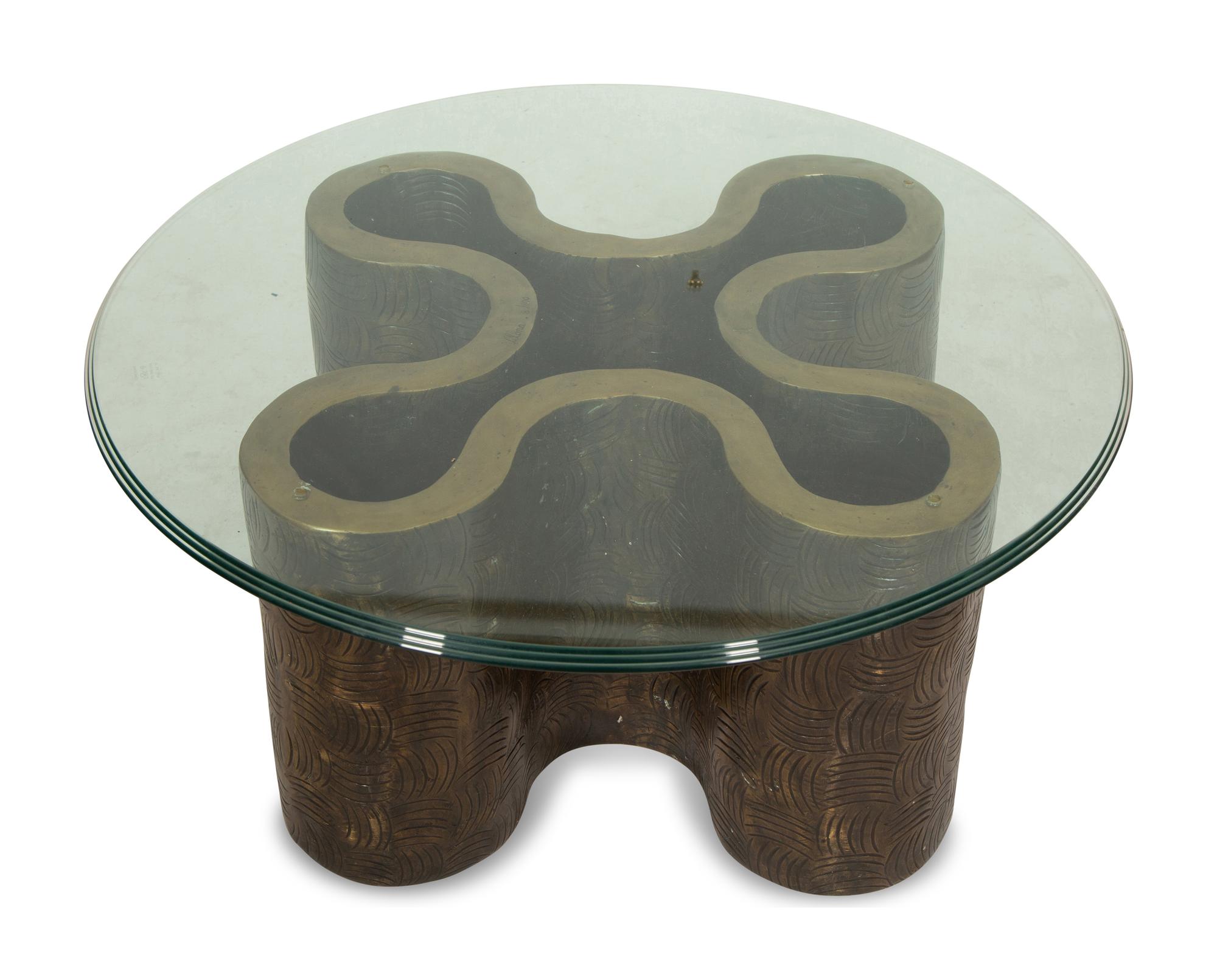 Two Glass Top Tables After a Design by Frank Gehry