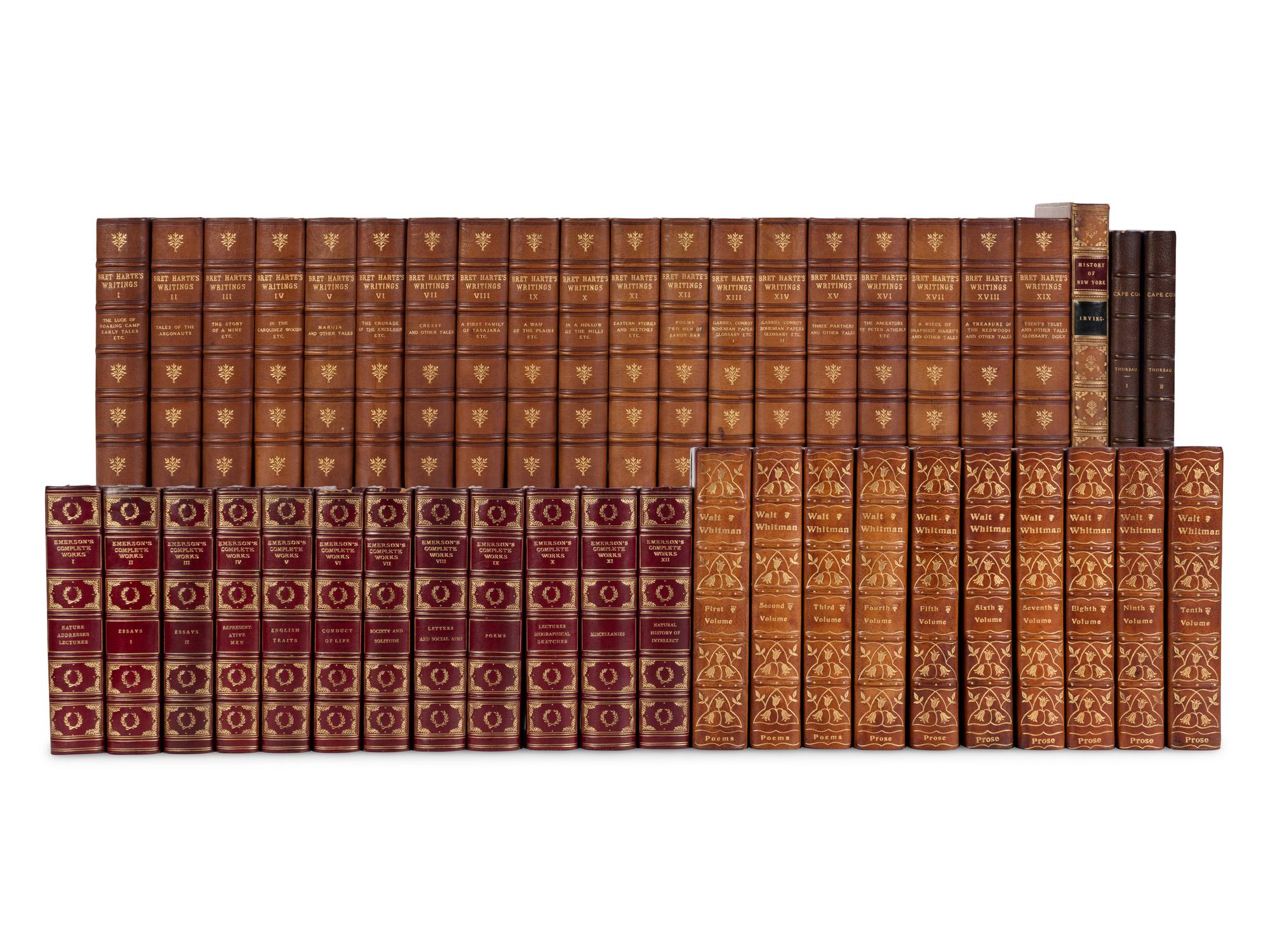 [BINDINGS]. A group of 5 finely-bound works in 44 volumes by American authors, comprising: