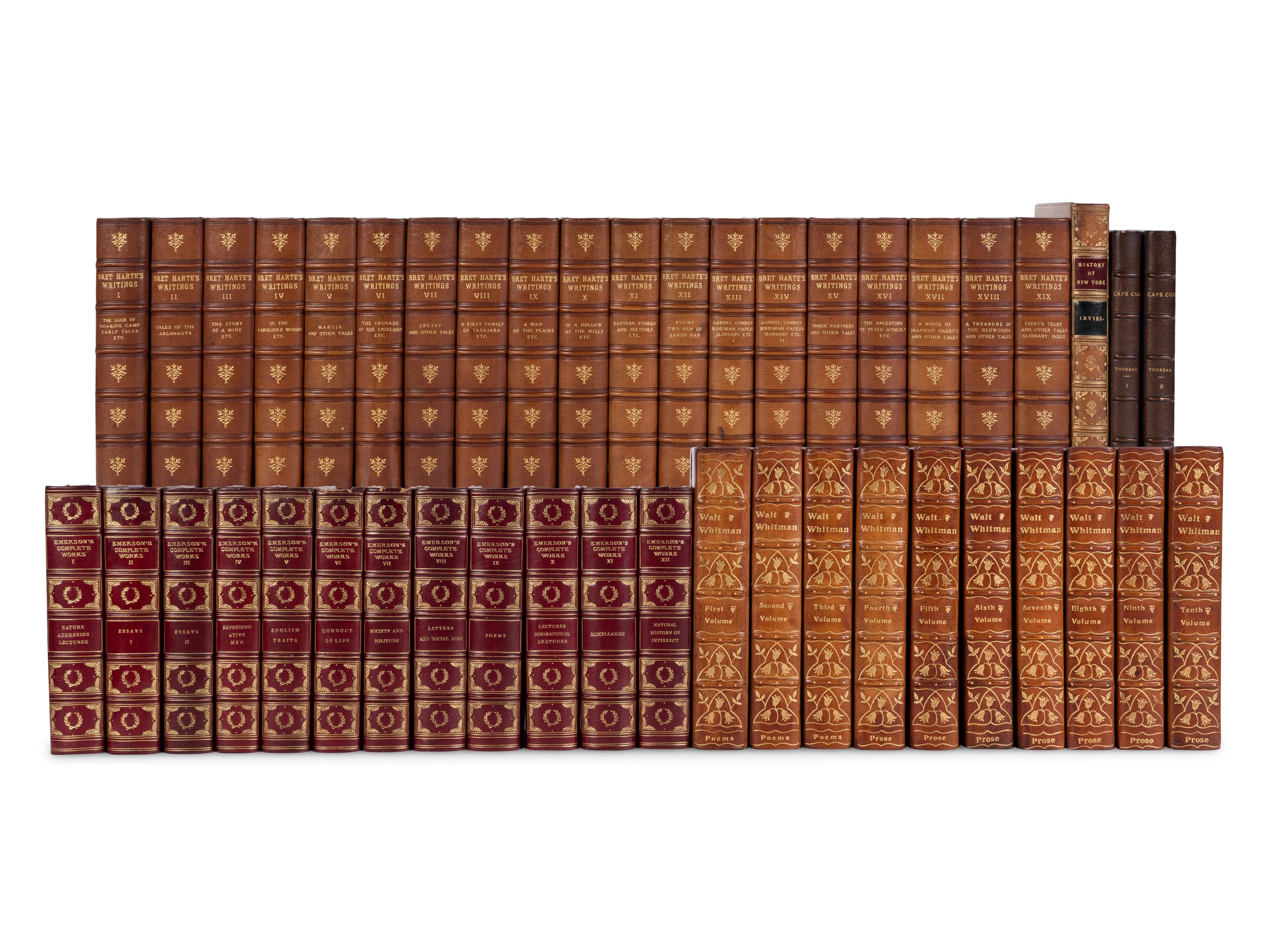[BINDINGS]. A group of 5 finely-bound works in 44 volumes by American authors, comprising:
