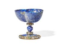 A Viennese carved lapis lazuli, emerald encrusted, and enamel-decorated silver gilt cup, Austria, late 19th century