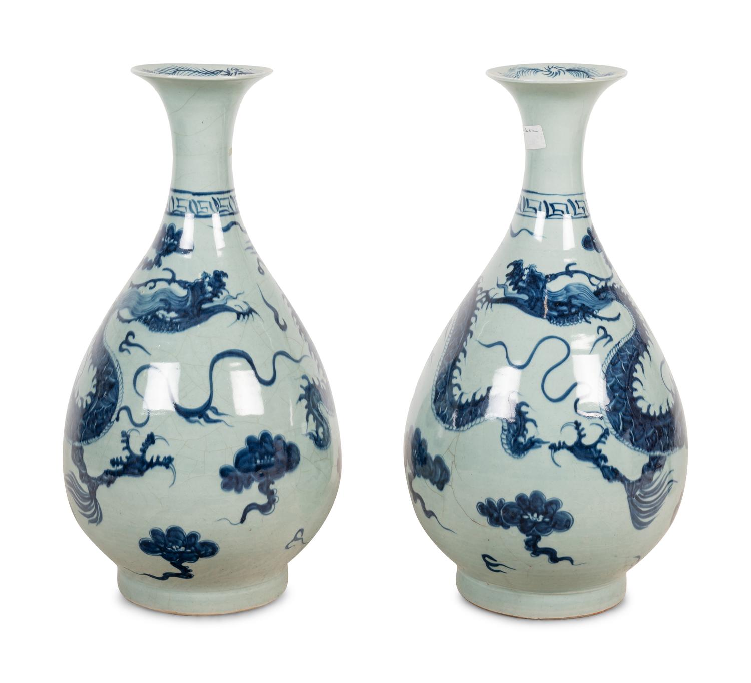 A Pair of Chinese Blue and White Porcelain Dragon Vases