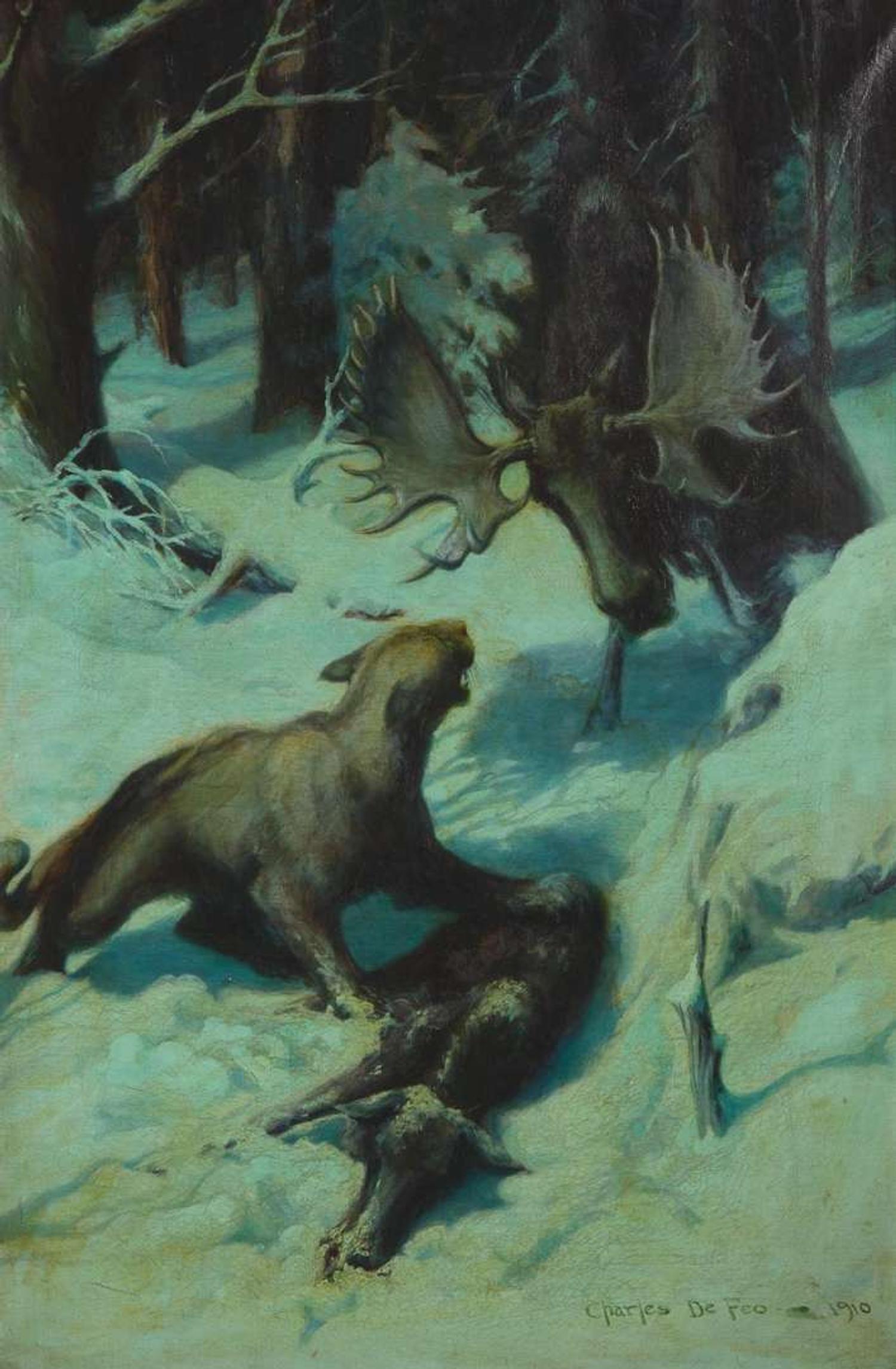 Charles de Feo (American, 1892–1978) - Mountain Lion Attacking a Moose
