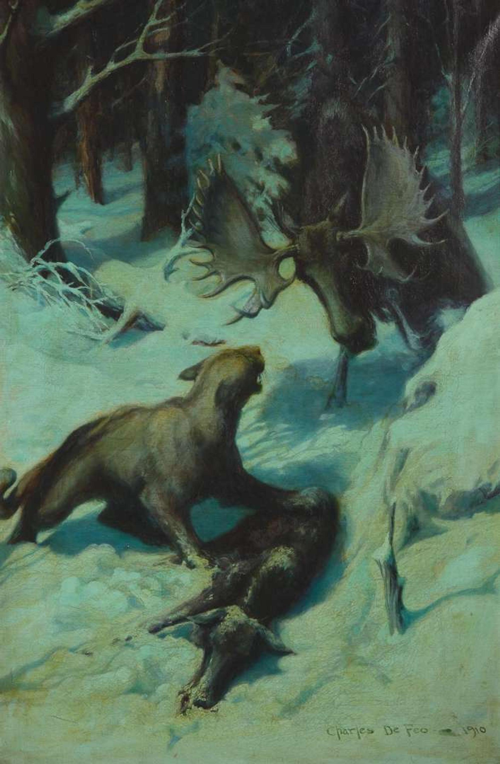 Charles de Feo (American, 1892–1978) - Mountain Lion Attacking a Moose