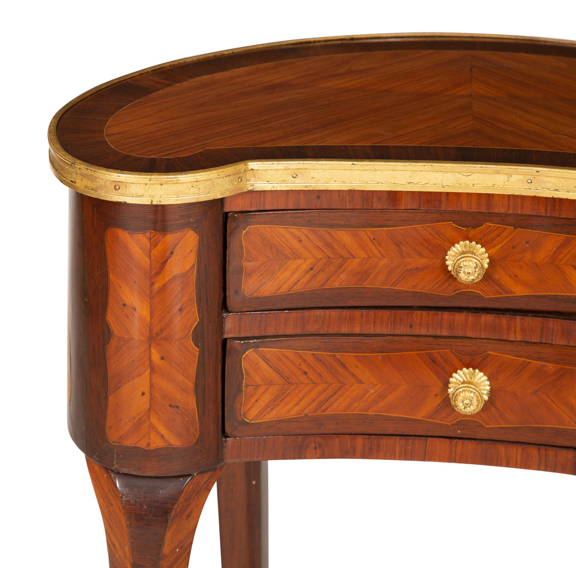 A Louis XV Style Purplewood and Bois Satine Parquetry Gilt Bronze Mounted Reniform Side Table