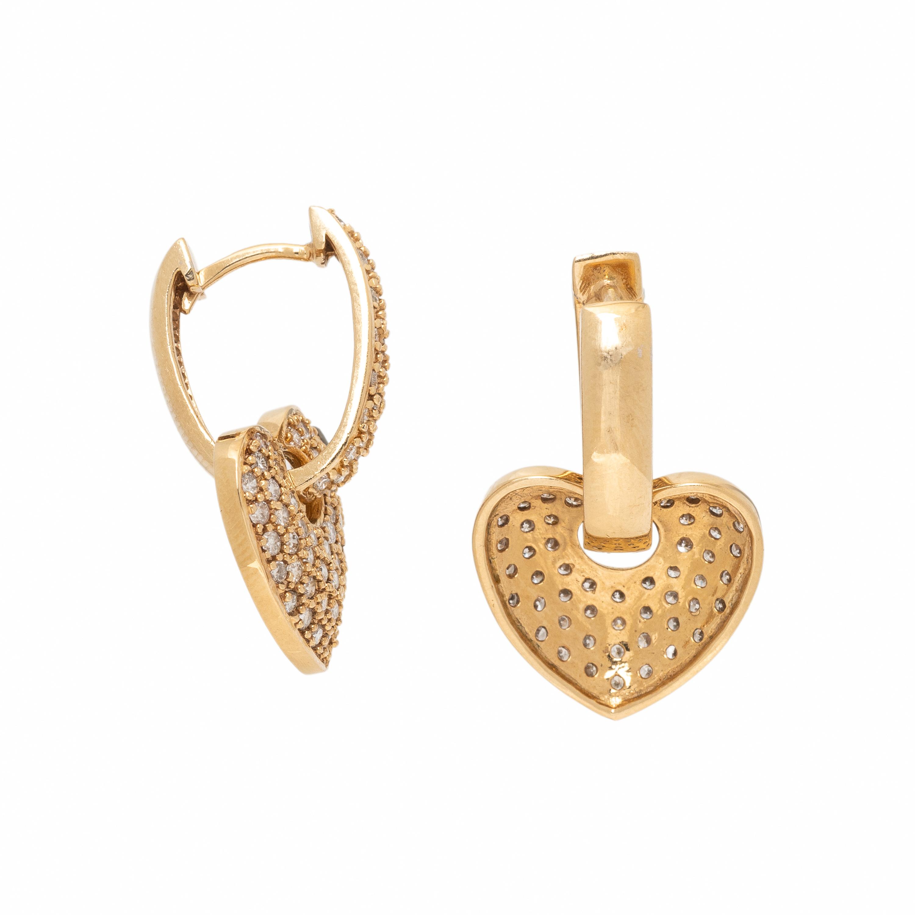 Convertible Diamond and Yellow Gold Heart Hoop Earrings