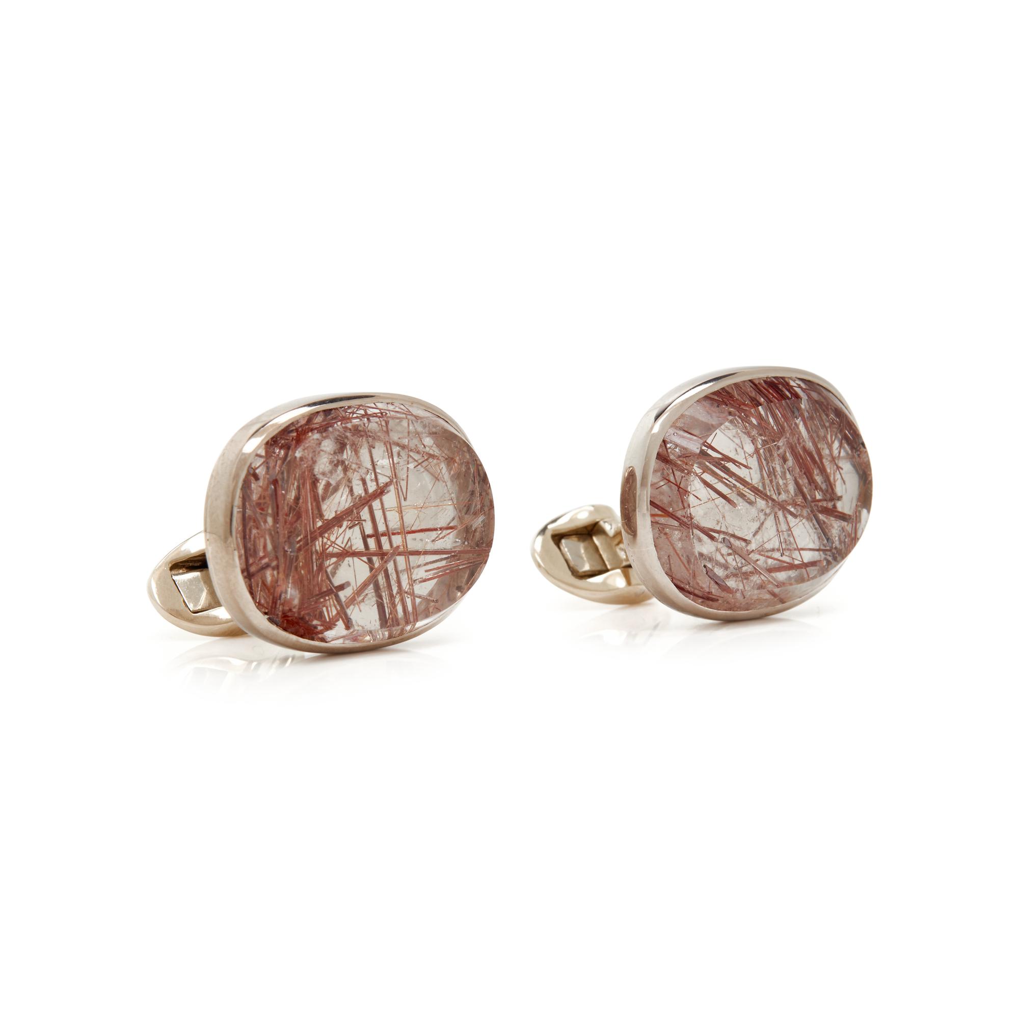 WHITE GOLD AND RUTILATED QUARTZ CUFFLINKS