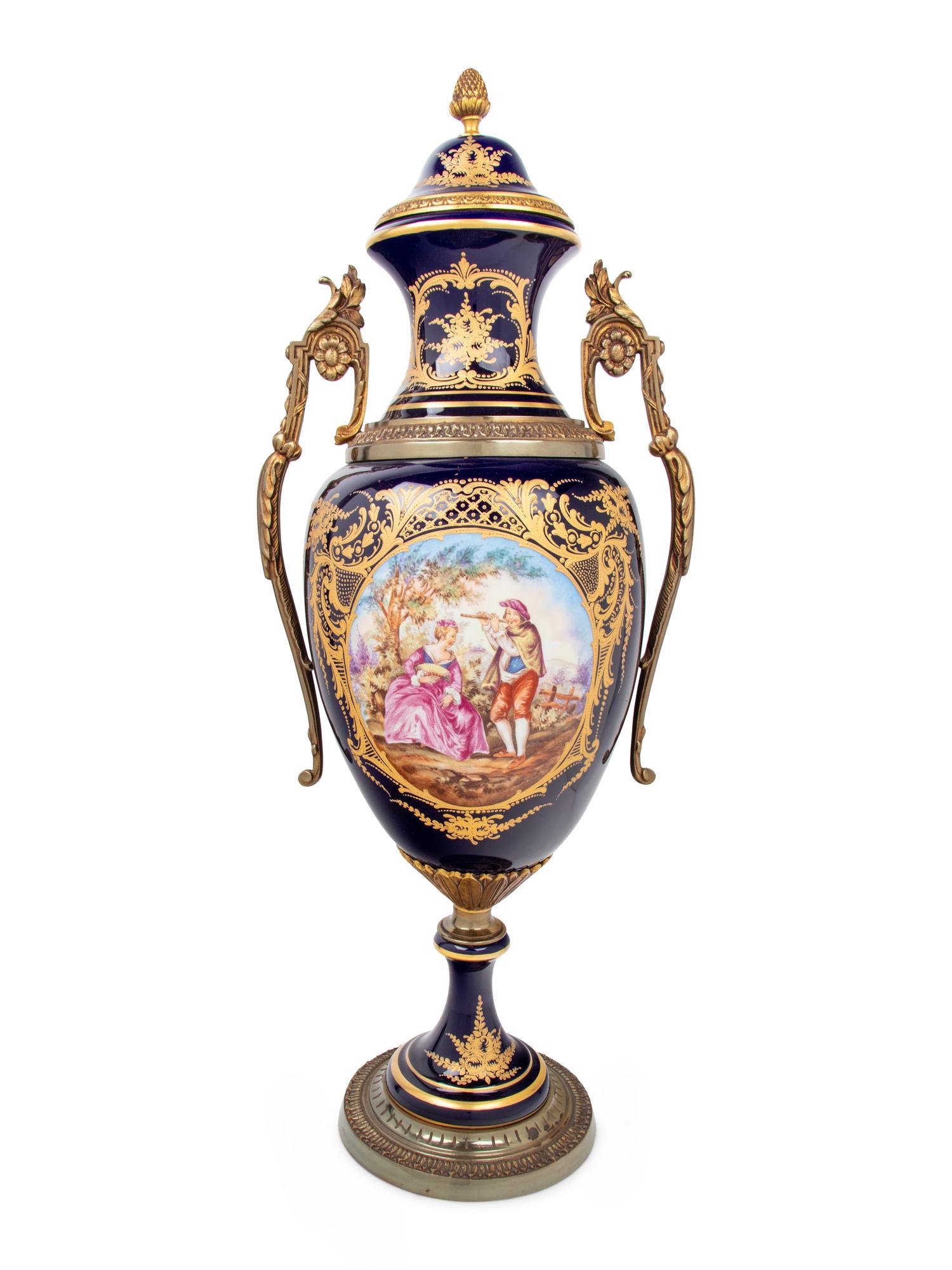 A Sèvres Style Gilt Bronze Mounted Porcelain Vase and Cover