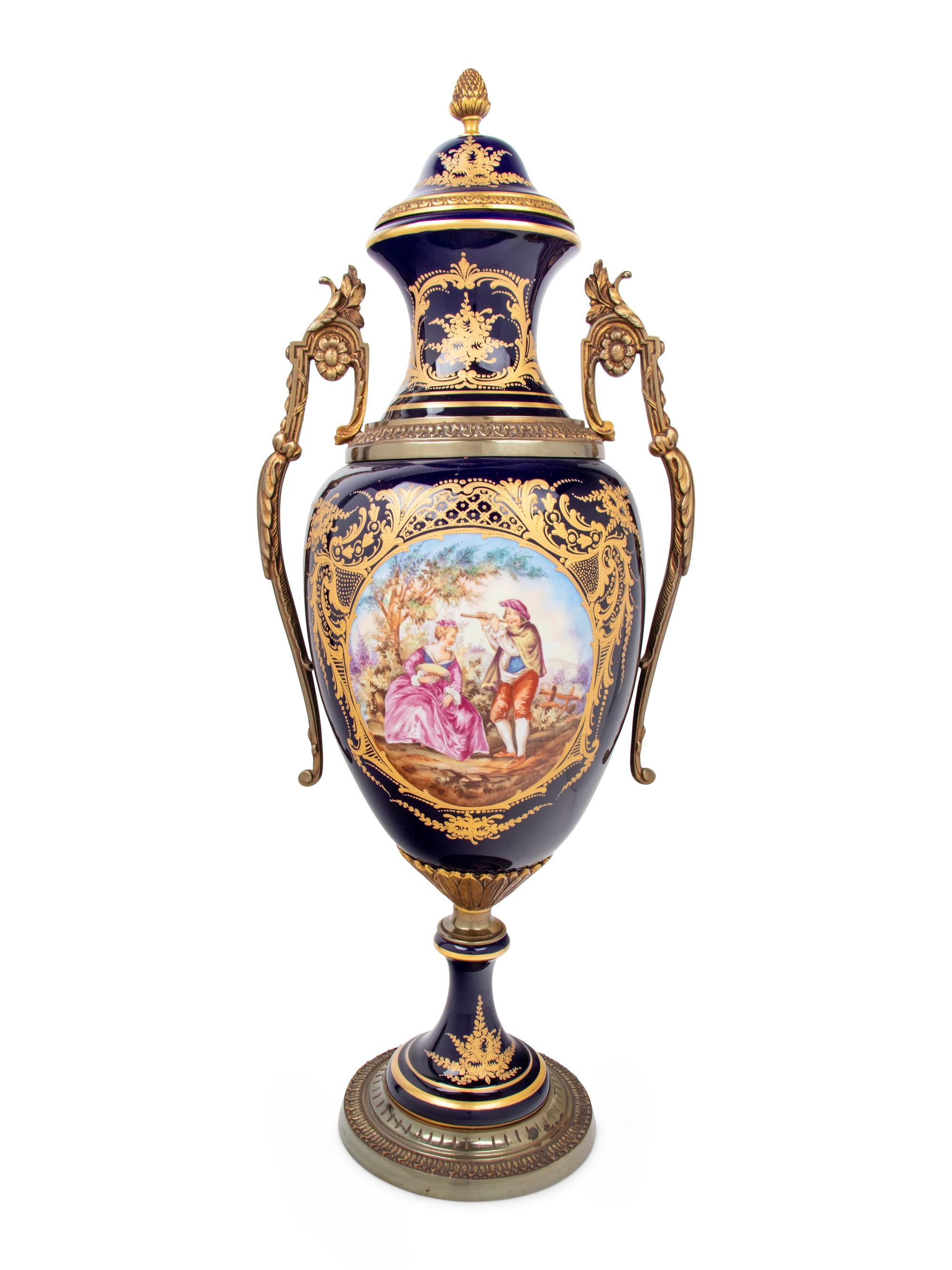 A Sèvres Style Gilt Bronze Mounted Porcelain Vase and Cover