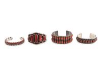 Navajo Silver and Coral Cuff Bracelets