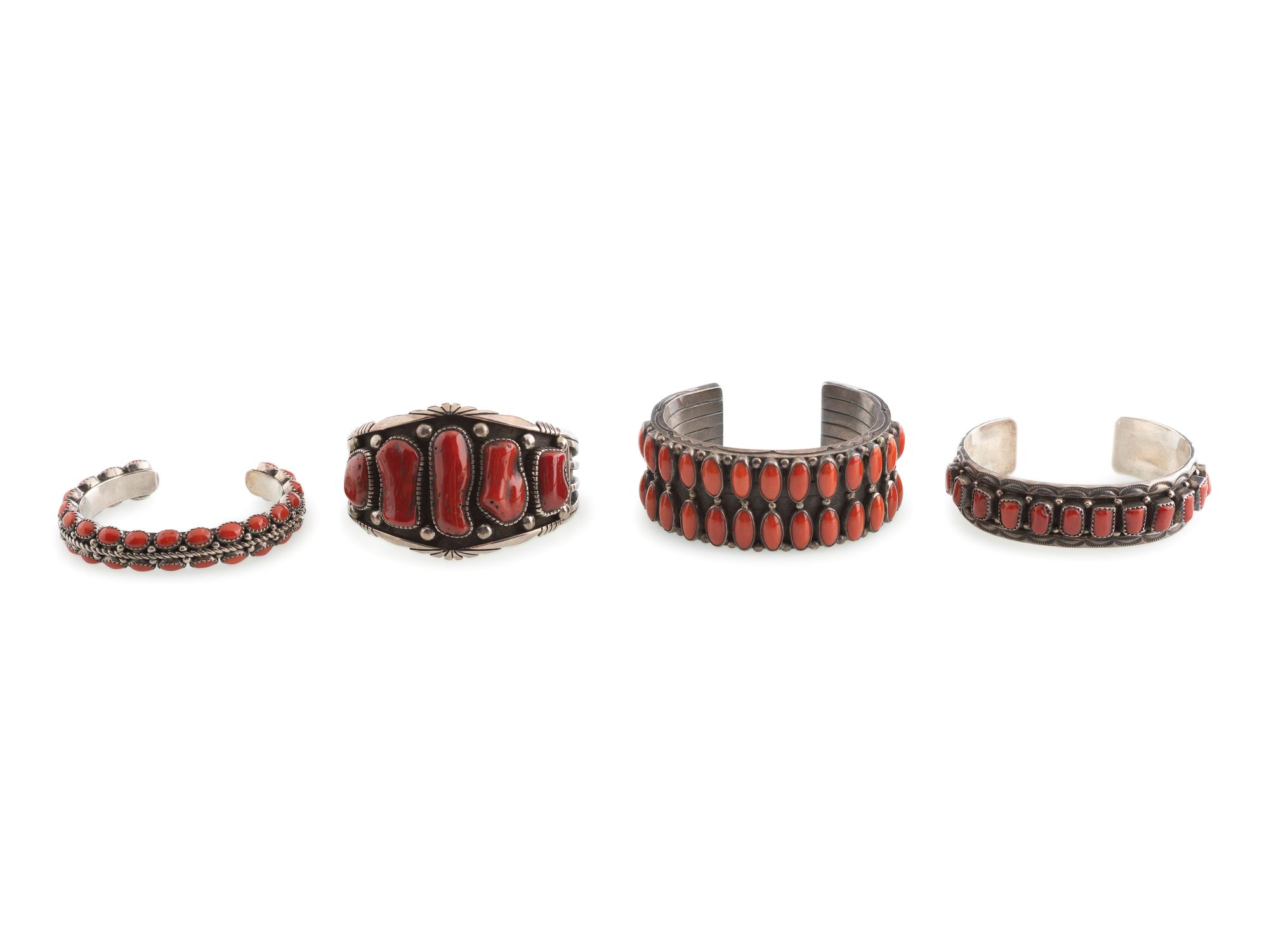 Navajo Silver and Coral Cuff Bracelets