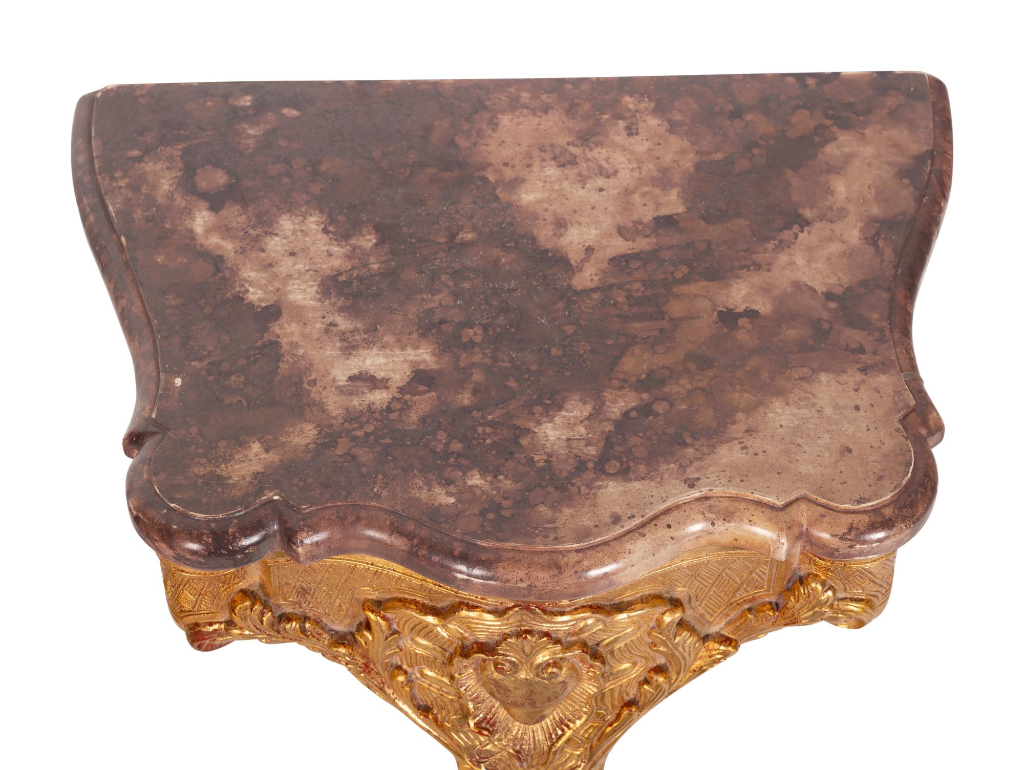 A Louis XV Style Giltwood Marble-Top Console Table