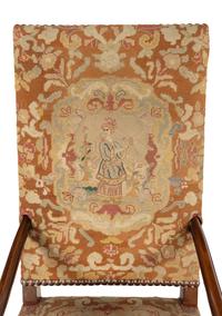 A William and Mary Style Carved Walnut Tapestry-Upholstered Armchair