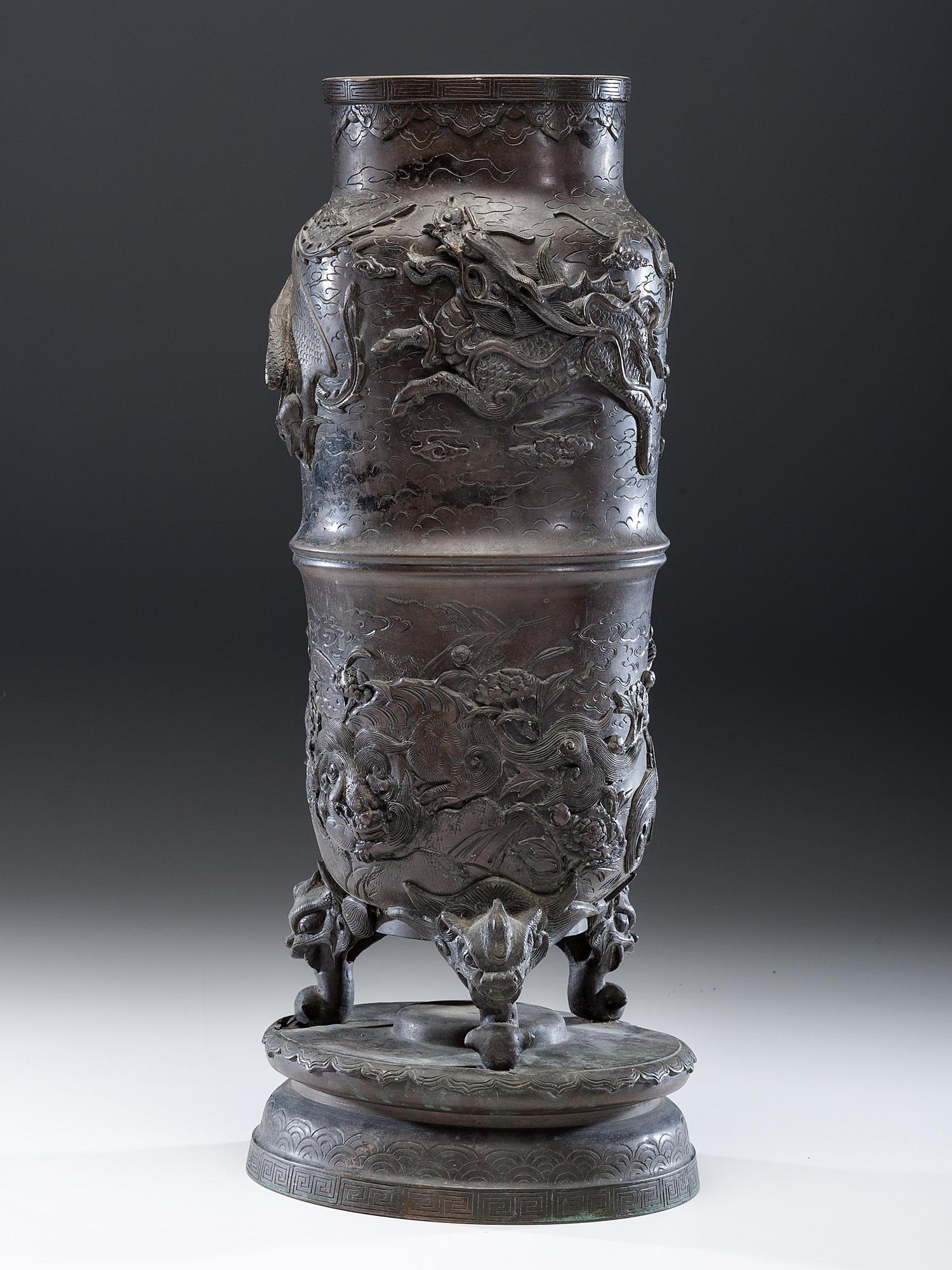 A Japanese Qilin, Phoenix, and Lion Bronze Urn