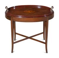 An Inlaid Mahogany Tea Tray on Later Stand