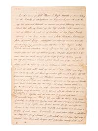 [AFRICAN AMERICANA]. MERCER, Hugh (1726-1777). Manuscript last will and testament, describing a plantation purchased from George Washington. Fredericksburg, Spotsylvania County, VA, 20 March 1776.