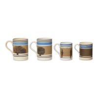 A Group of Four Mochaware Mugs with "Seaweed Decoration"