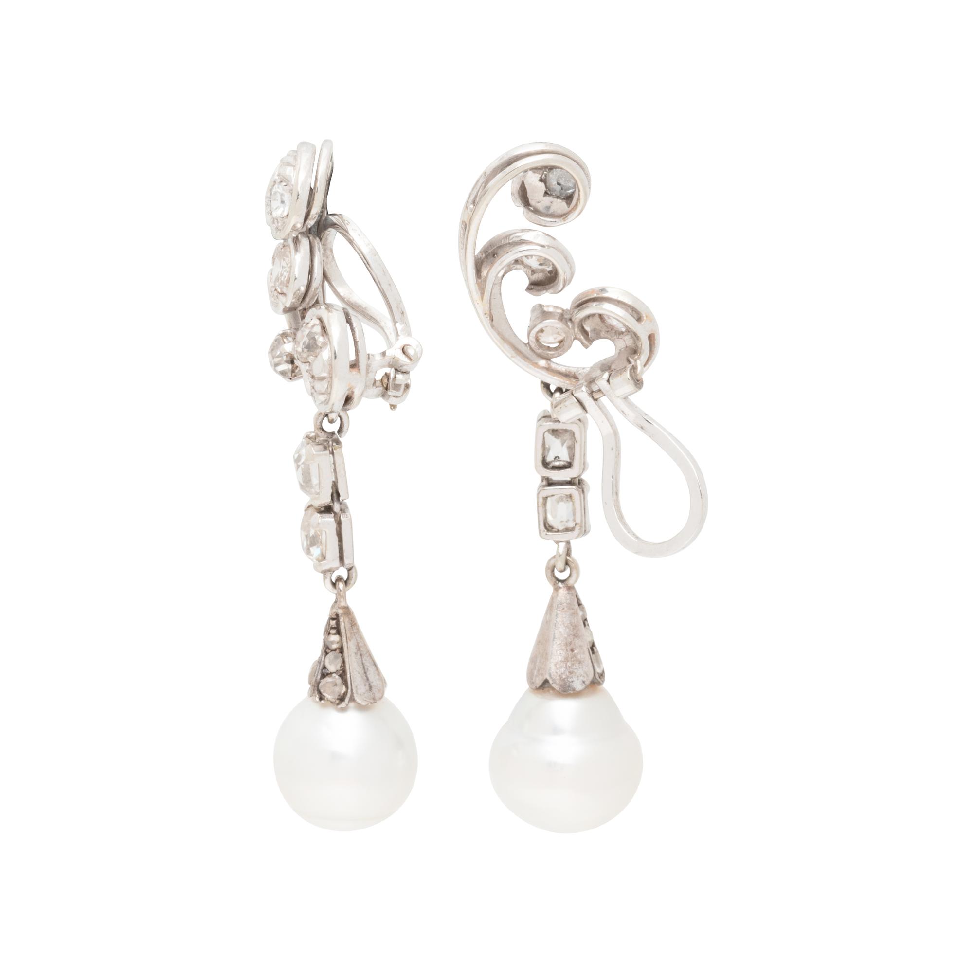 DIAMOND AND CULTURED PEARL EARCLIPS