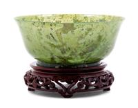 A Chinese Carved Spinach Jade Bowl