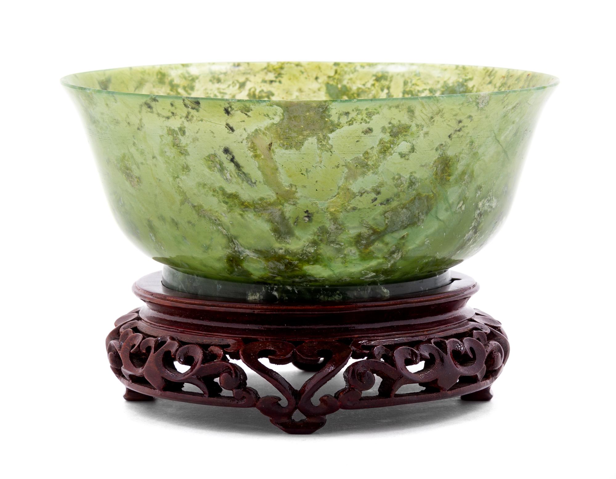 A Chinese Carved Spinach Jade Bowl