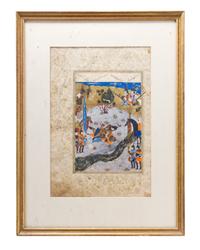 A Persian Miniature Painting, Height 13 1/2 x width 9 inches (visible).