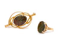 A Collection of 14 Karat Yellow Gold and Ammolite Triplet Jewelry,