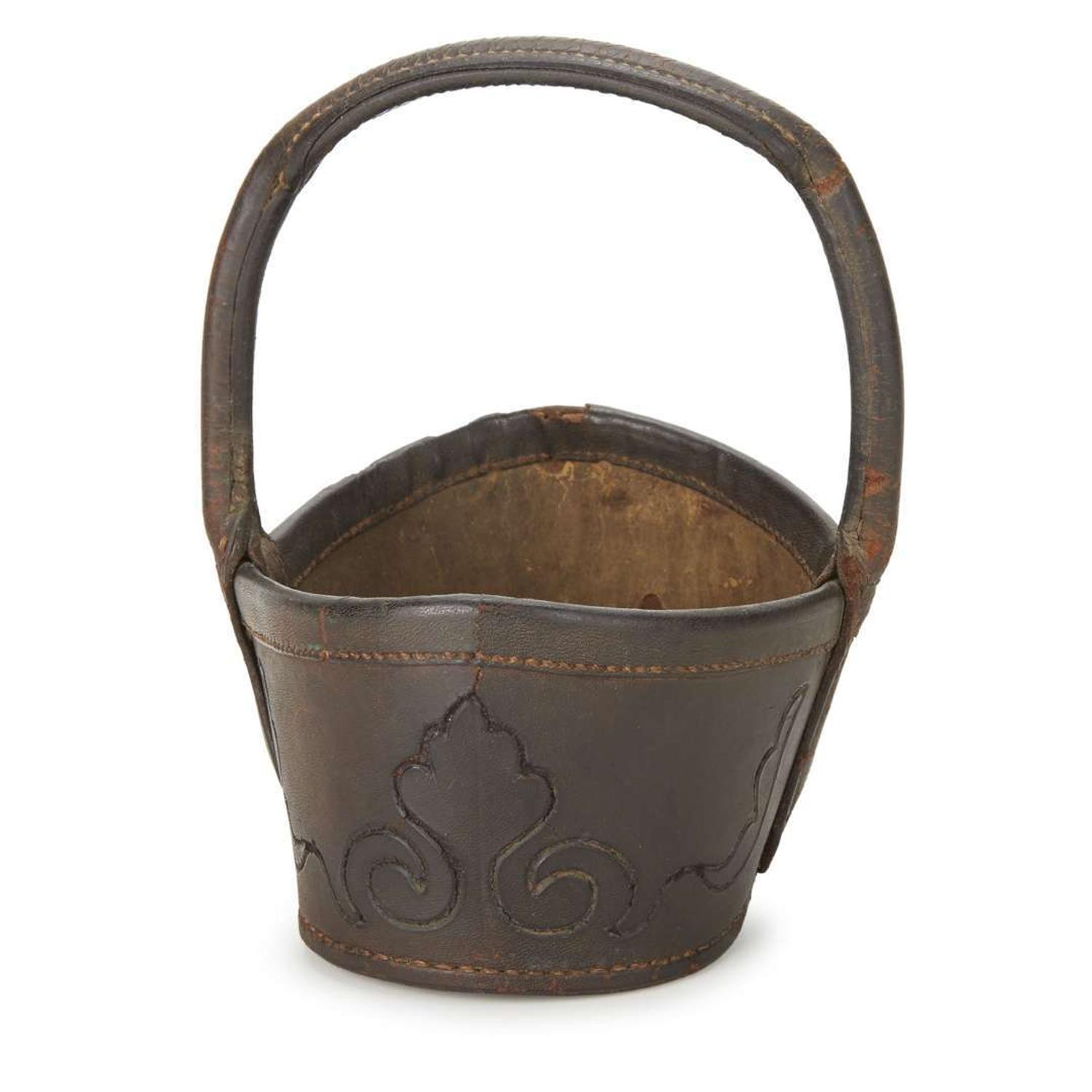 Tooled leather key basket Virginia, North or South Carolina, mid-19th century
