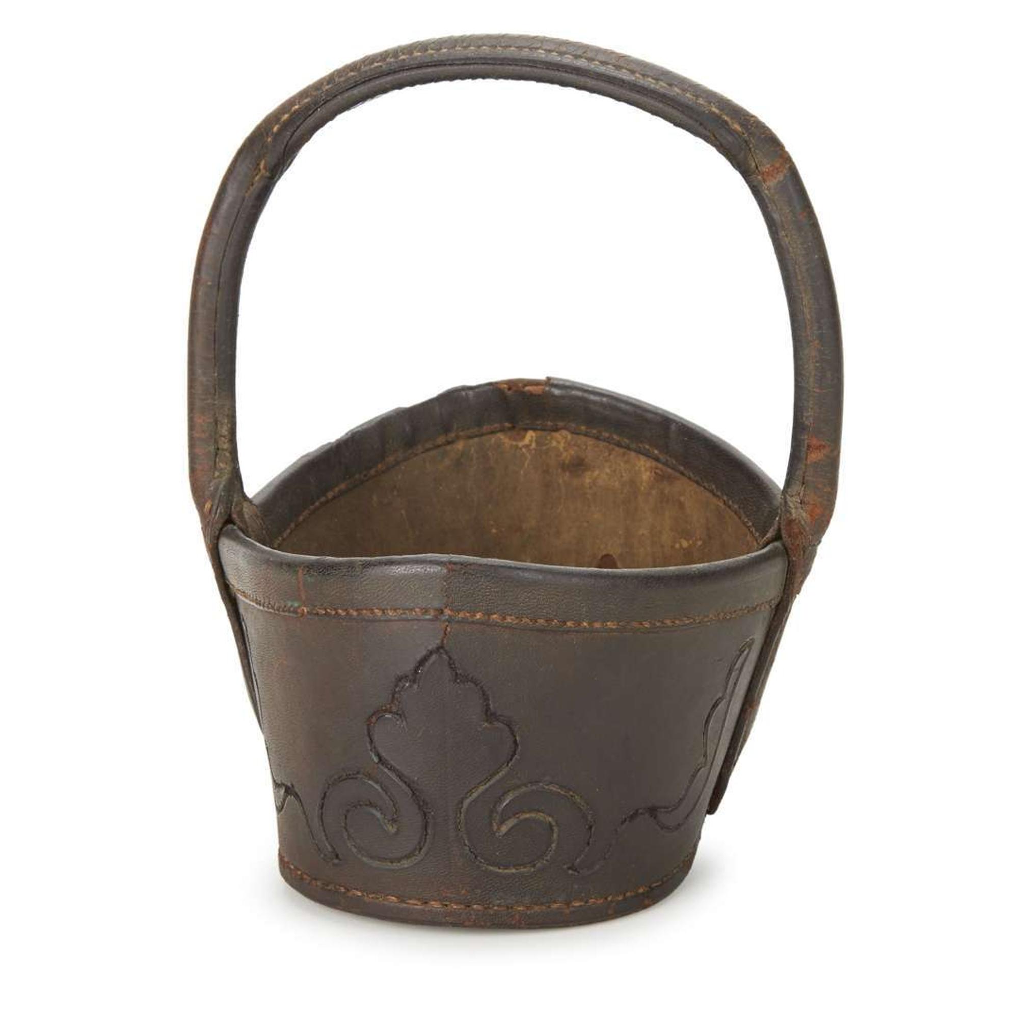 Tooled leather key basket Virginia, North or South Carolina, mid-19th century