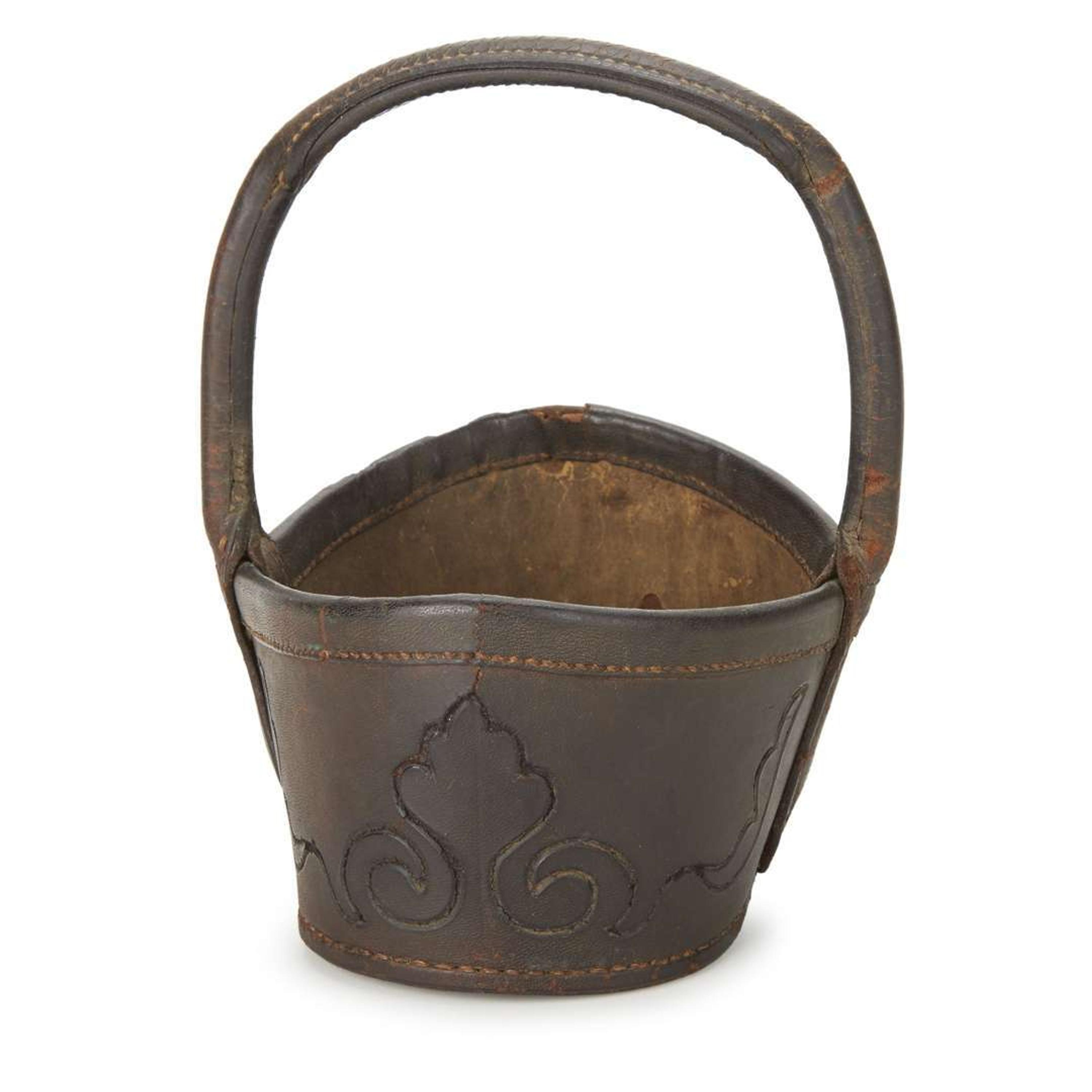 Tooled leather key basket Virginia, North or South Carolina, mid-19th century