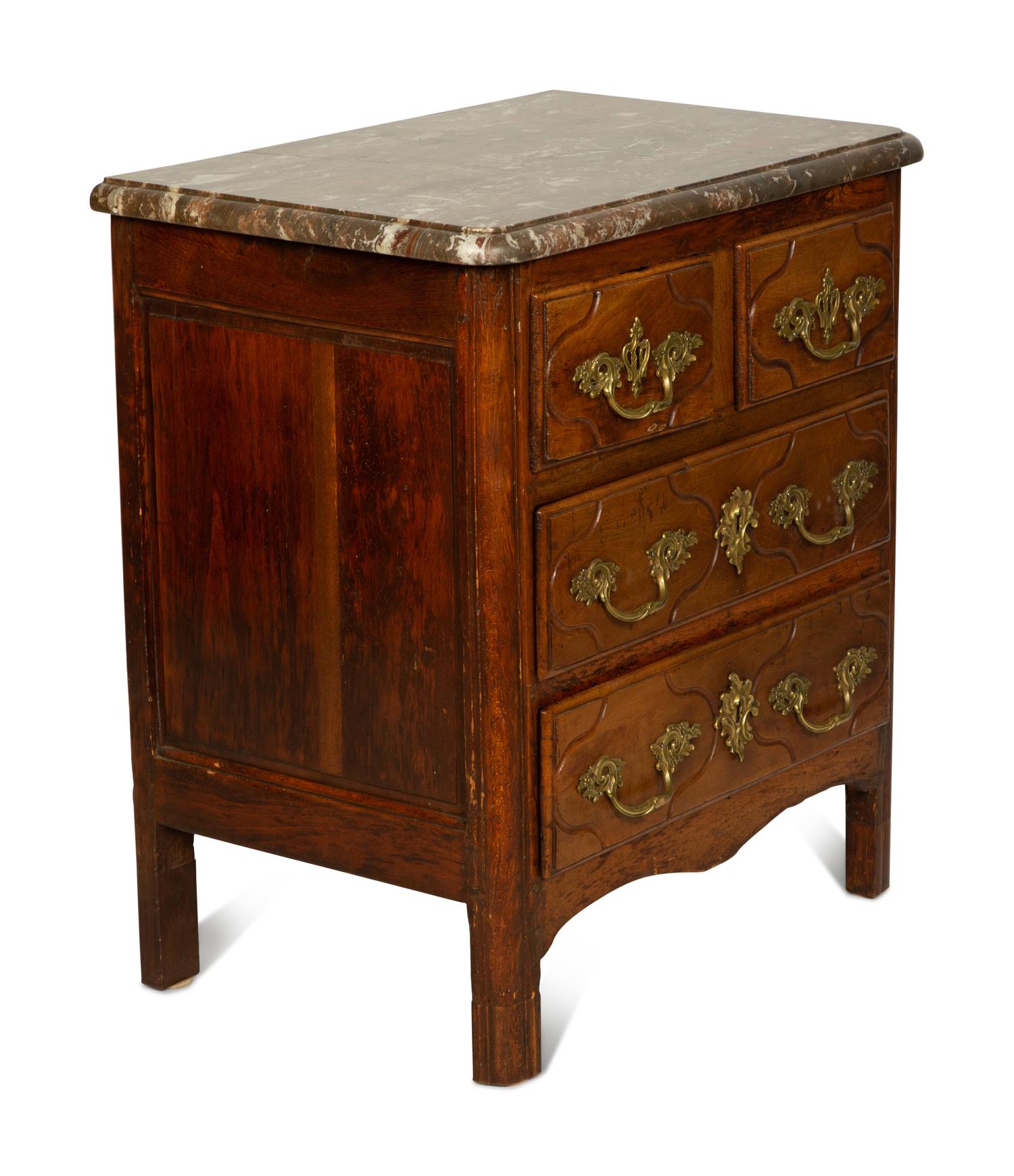 A Régence Walnut Marble-Top Side Commode