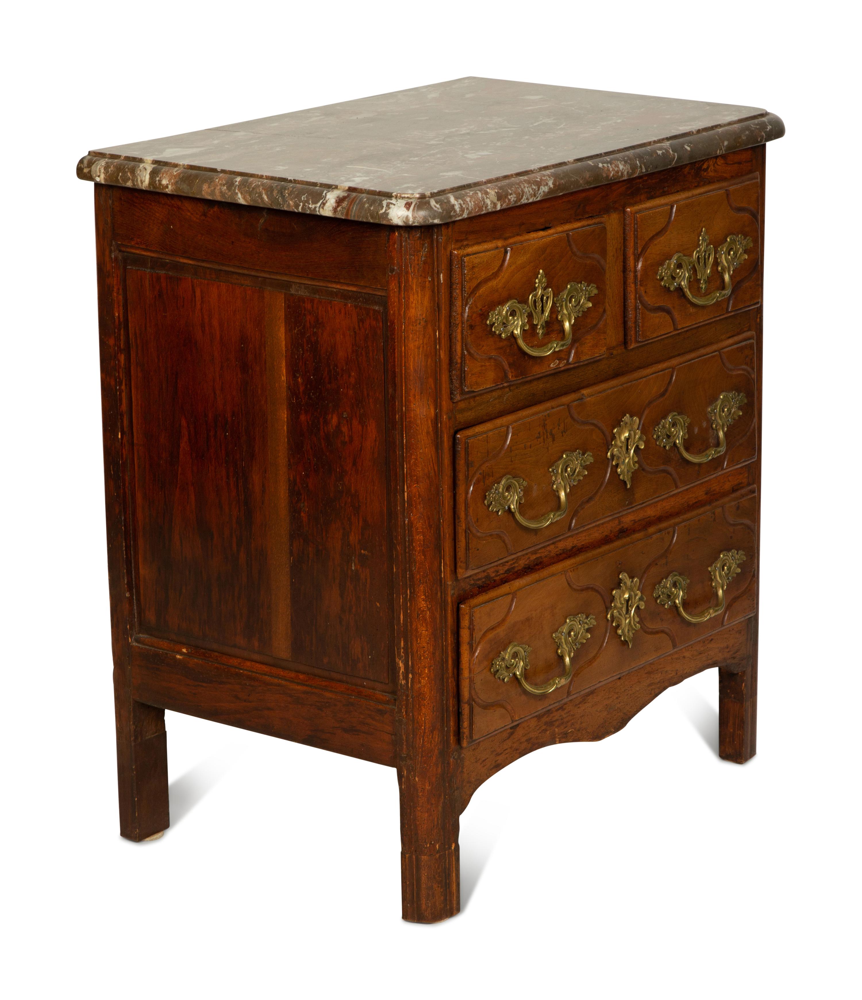 A Régence Walnut Marble-Top Side Commode