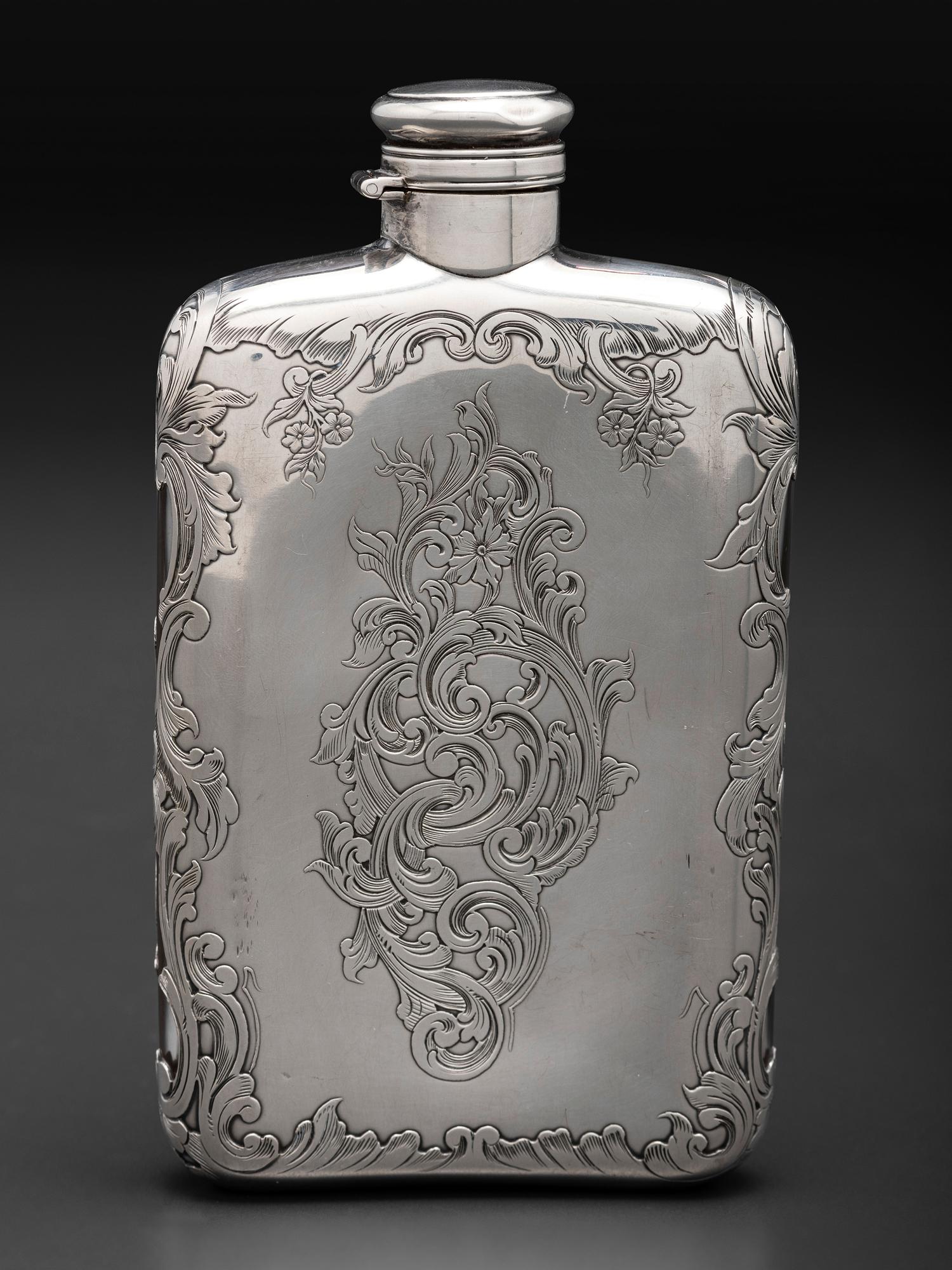 An American Silver Mounted Glass Flask