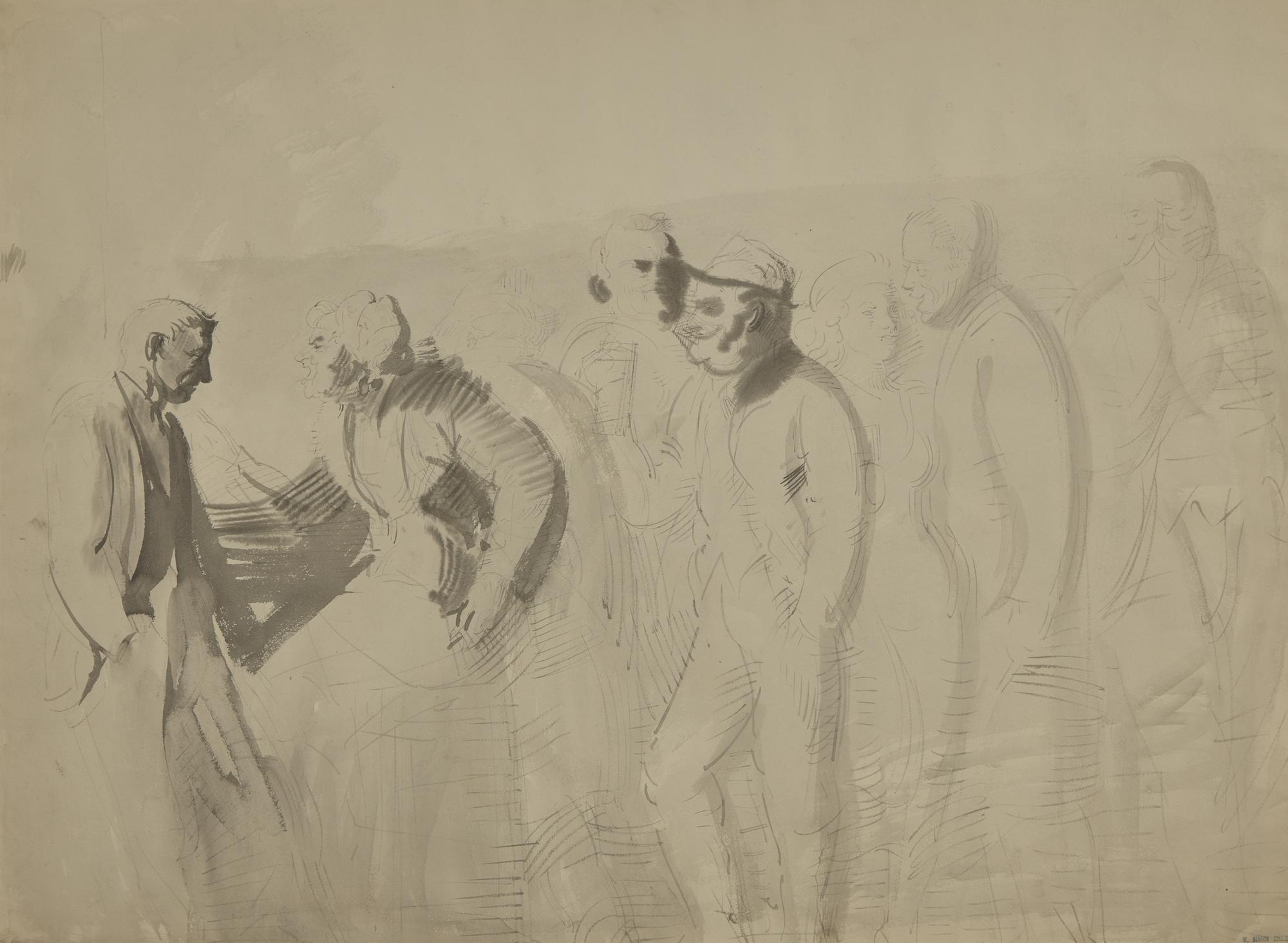 Men and Women Conversing; with Walking Girls (A Double-Sided Work)